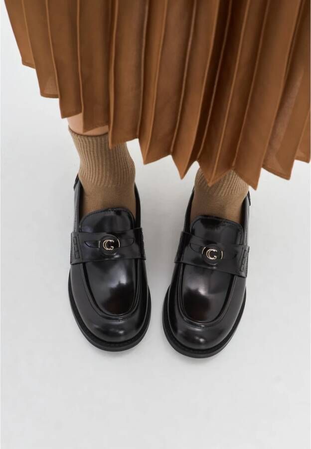 Cesare Gaspari Zwarte Blokhak Loafers Black Dames