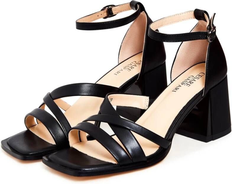 Cesare Gaspari Zwarte Blokhak Sandalen Black Dames