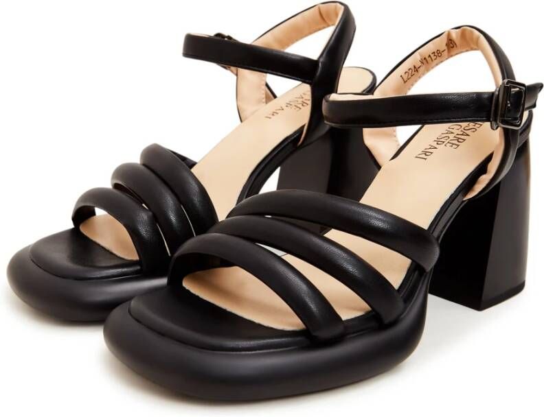 Cesare Gaspari Zwarte blokhak sandalen Black Dames