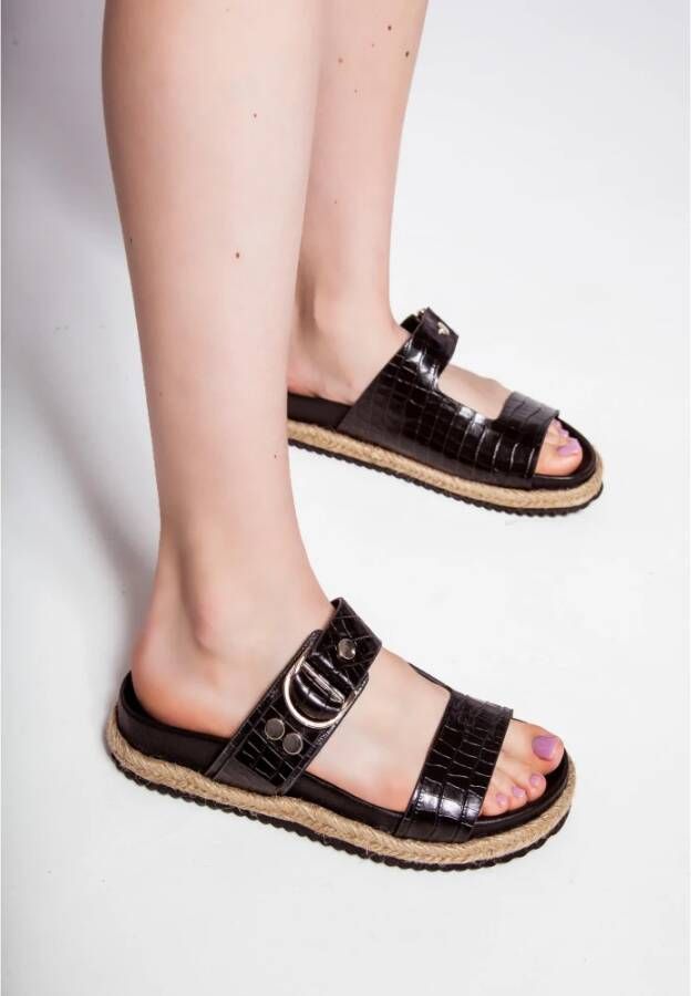 Cesare Gaspari Zwarte Buckle Strap Slide Sandalen Black Dames