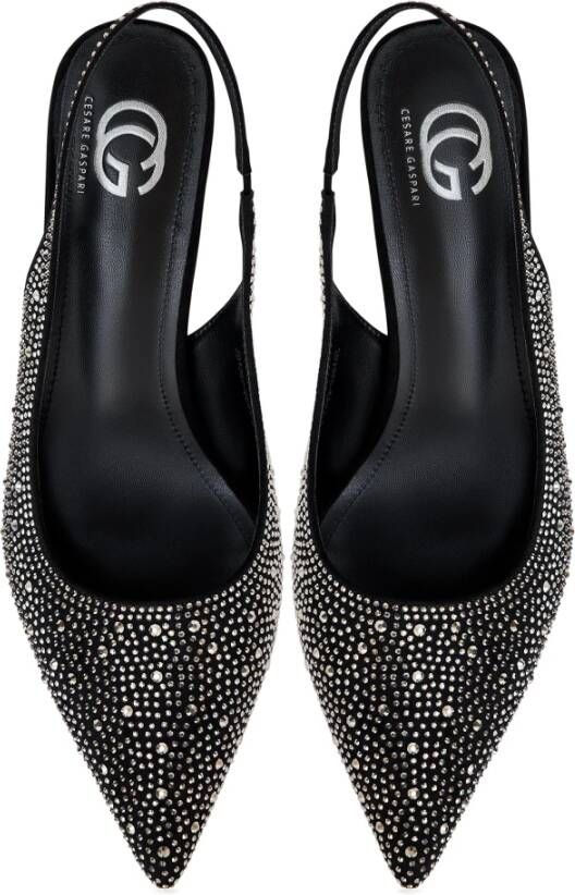 Cesare Gaspari Zwarte Jewel Suède Hoge Hakken Pumps Black Dames