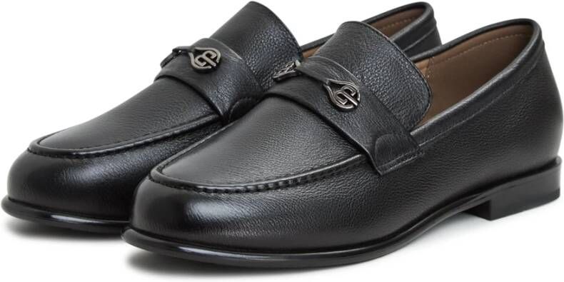 Cesare Gaspari Zwarte Leren Blokhak Loafers Black Dames