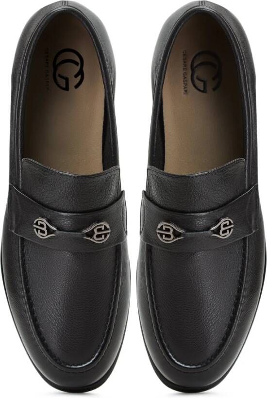 Cesare Gaspari Zwarte Leren Blokhak Loafers Black Dames