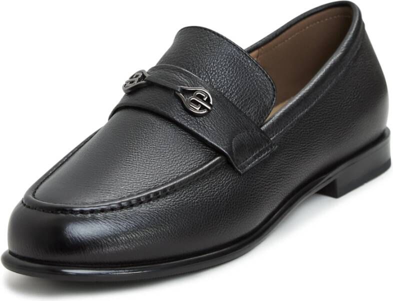 Cesare Gaspari Zwarte Leren Blokhak Loafers Black Dames