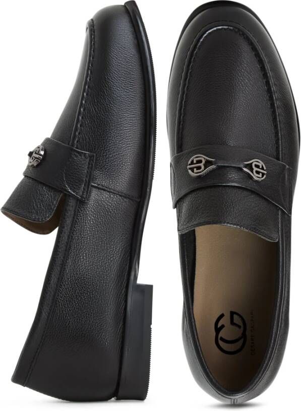 Cesare Gaspari Zwarte Leren Blokhak Loafers Black Dames