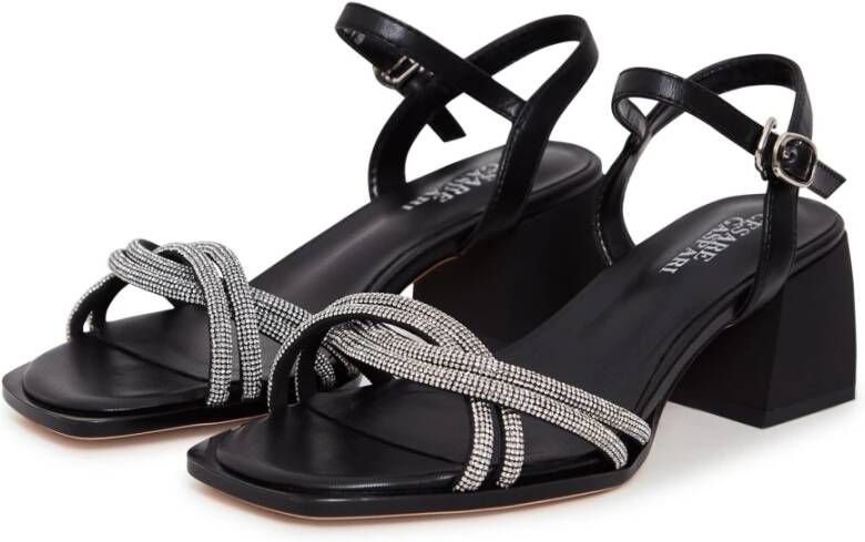 Cesare Gaspari Zwarte Leren Blokhak Sandalen Black Dames