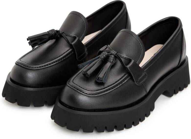 Cesare Gaspari Zwarte Platform Loafers met Kwast Details Black Dames