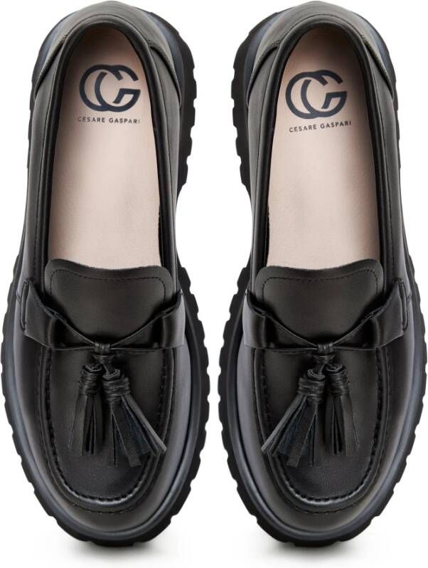 Cesare Gaspari Zwarte Platform Loafers met Kwast Details Black Dames