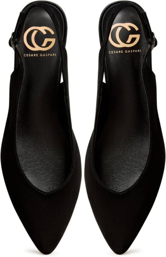 Cesare Gaspari Zwarte Suède Slingback Ballerina Black Dames