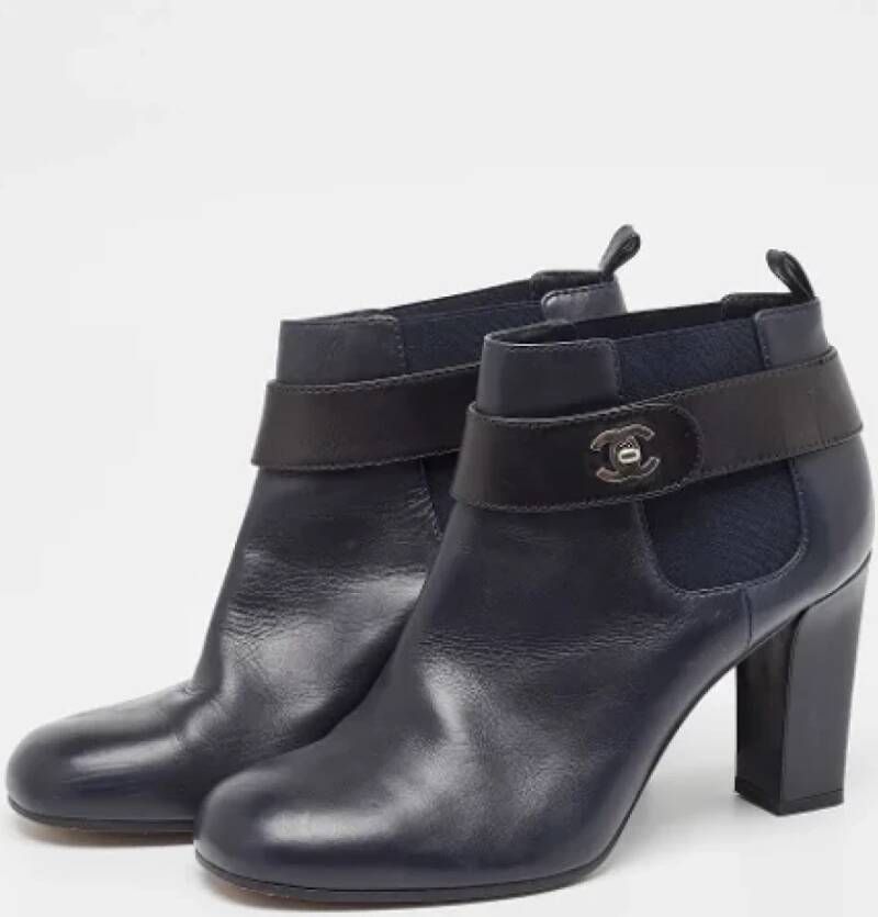 Chanel Vintage Pre-owned Leather boots Blue Dames