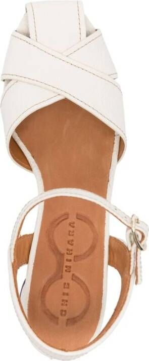 Chie Mihara Beige Leren Blokhak Sandalen White Dames