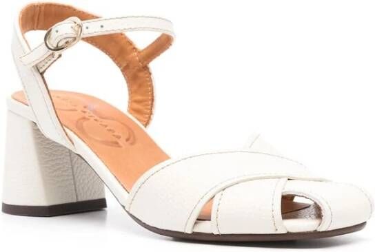 Chie Mihara Beige Leren Blokhak Sandalen White Dames