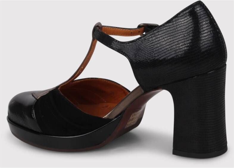 Chie Mihara Ruffle T-strap pumps met brede hak Black Dames