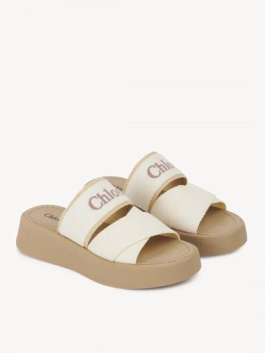 Chloé Beige & White Linnen Instapmuilen Beige Dames