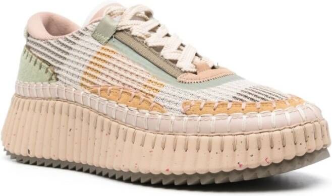 Chloé Beige Leren Sneakers met Whipstitch Trim Multicolor Dames