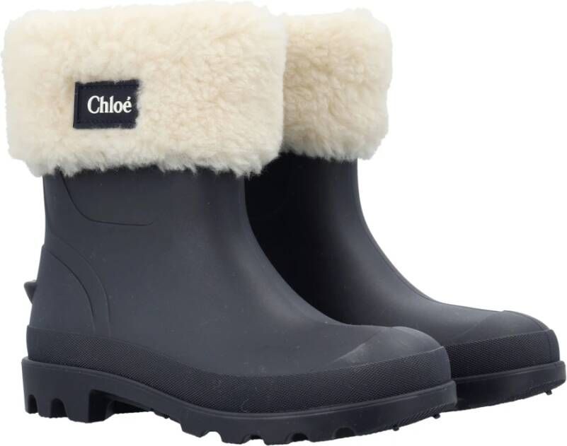 Chloé Blauwe Enkellaarzen met Shearling Rand Blue Dames