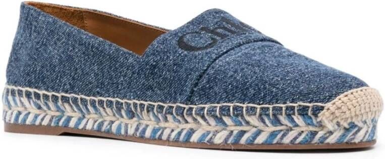 Chloé Blauwe Geborduurde Logo Espadrilles Blue Dames