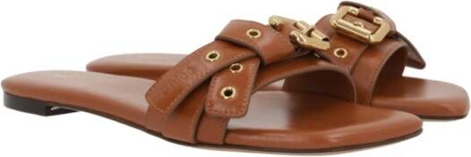 Chloé Bruin leren slide sandalen met Paddington gesp Brown Dames