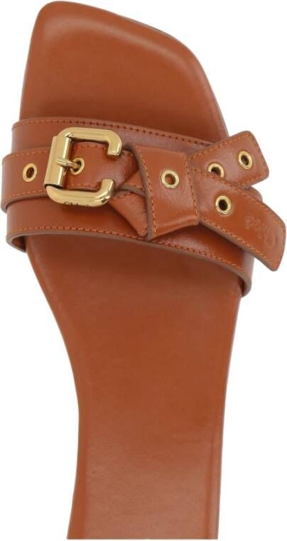 Chloé Bruin leren slide sandalen met Paddington gesp Brown Dames