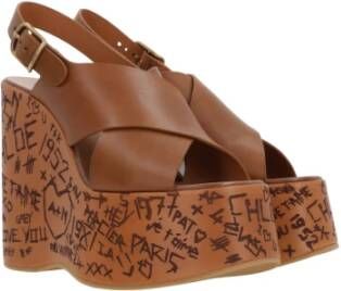 Chloé Bruine leren platform sandalen met enkelband Brown Dames