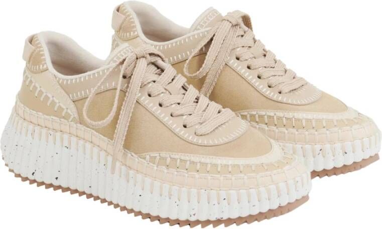 Chloé Bruine Sneakers Blossom Beige Koeienhuid Suède Brown Dames