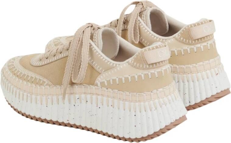 Chloé Bruine Sneakers Blossom Beige Koeienhuid Suède Brown Dames