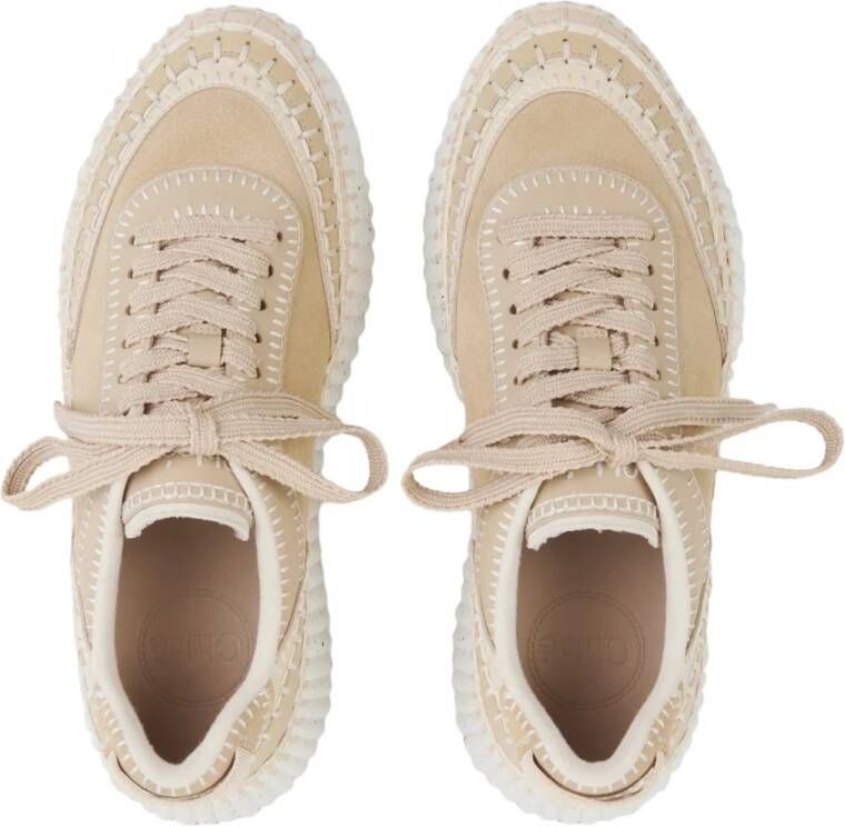 Chloé Bruine Sneakers Blossom Beige Koeienhuid Suède Brown Dames