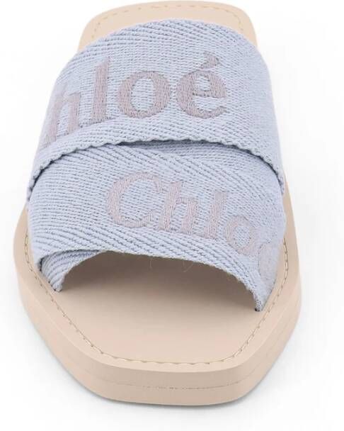 Chloé Canvas Sandalen met Logo Borduurwerk Blue Dames