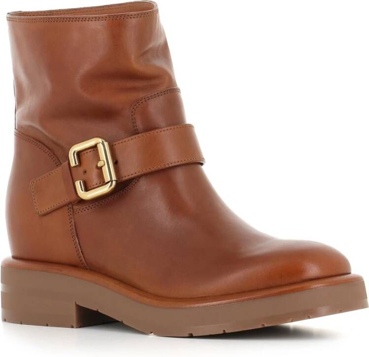 Chloé Cognac Leren Sleehaklaarzen Brown Dames