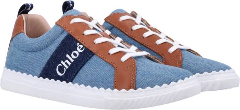 Chloé Denim Blauwe Sneakers met Tan Trims Blue Dames