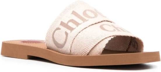 Chloé Geborduurd Logo Blokhak Sandalen Beige Dames