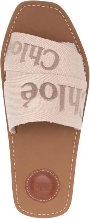 Chloé Geborduurd Logo Blokhak Sandalen Beige Dames