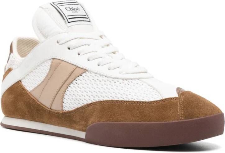 Chloé Gestikte Leren Sneakers Wit Bruin Multicolor Dames