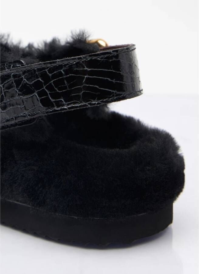 Chloé Krokodil-geëmbosseerde Shearling Muiltjes Black Dames