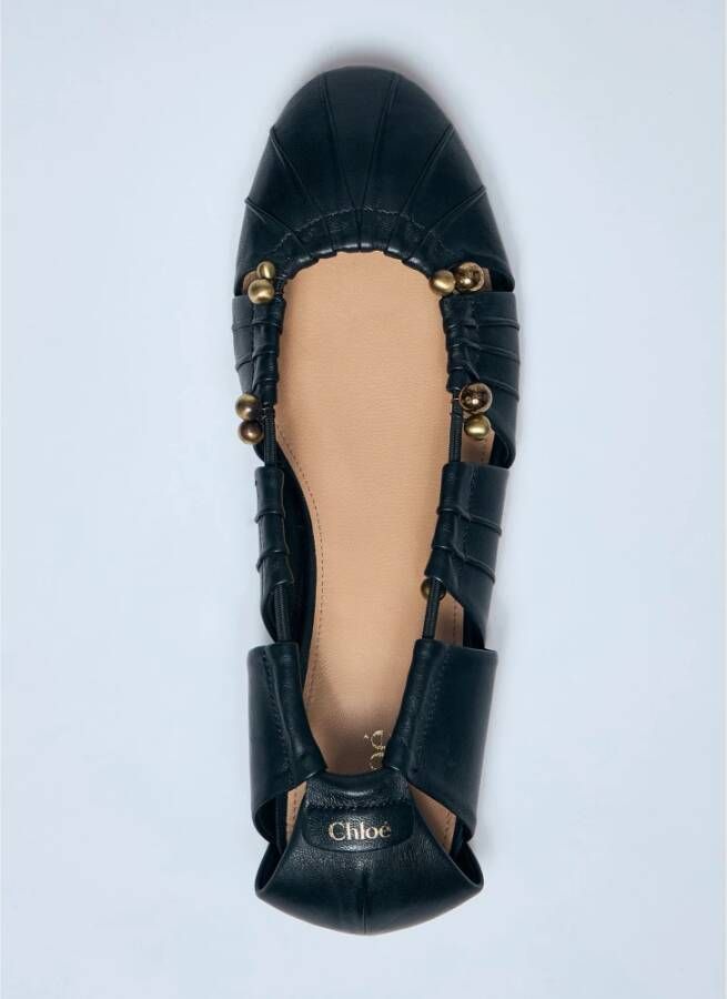 Chloé Leren Ballerina Flats met Hardware Versiering Black Dames