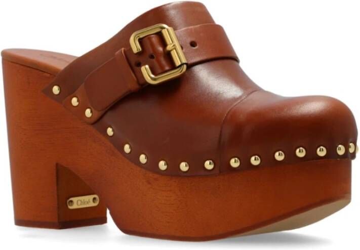 Chloé Leren Instap Blokhak Schoenen Brown Dames