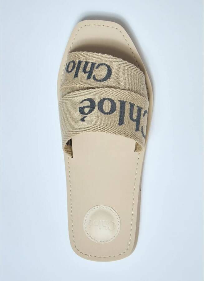 Chloé Logo-print Linnen Blend Woody Sandalen Beige Dames