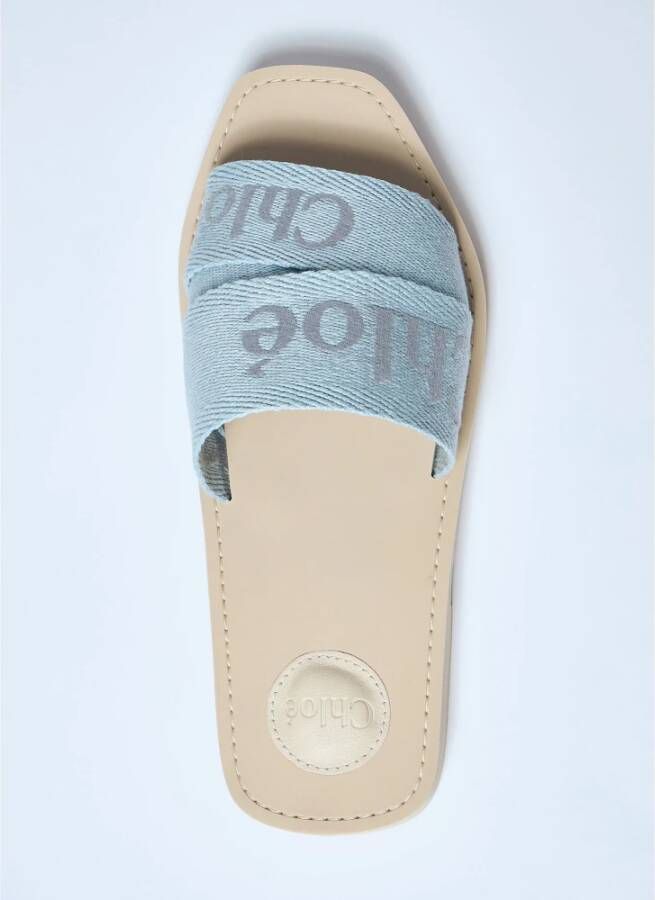 Chloé Logo-print Linnen Blend Woody Sandalen Blue Dames