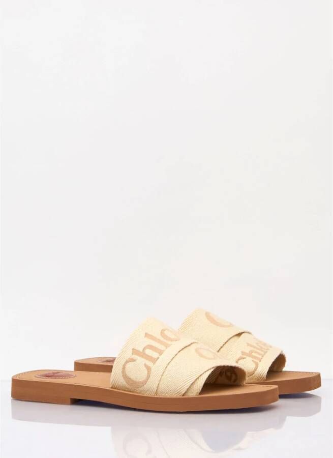 Chloé Logo-print Woody Sandalen Beige Dames