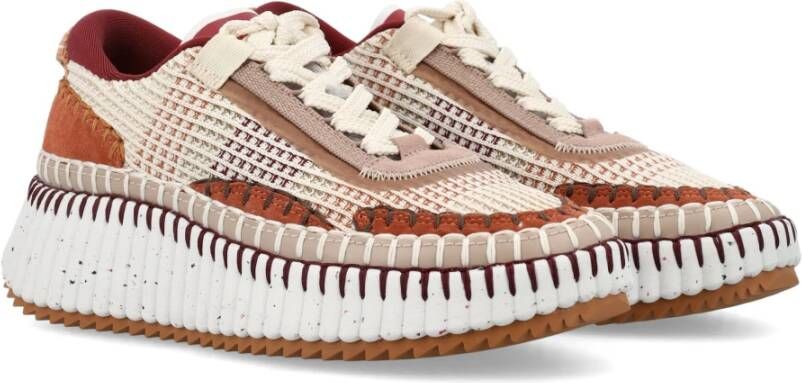 Chloé Mesh Lace-Up Sneakers Dark Tan Brown Dames