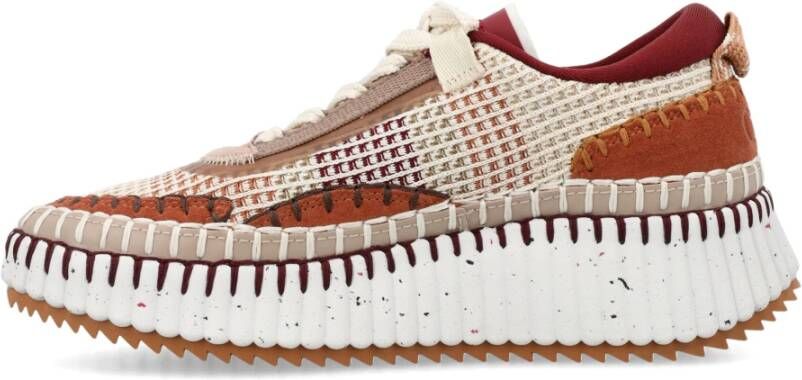 Chloé Mesh Lace-Up Sneakers Dark Tan Brown Dames