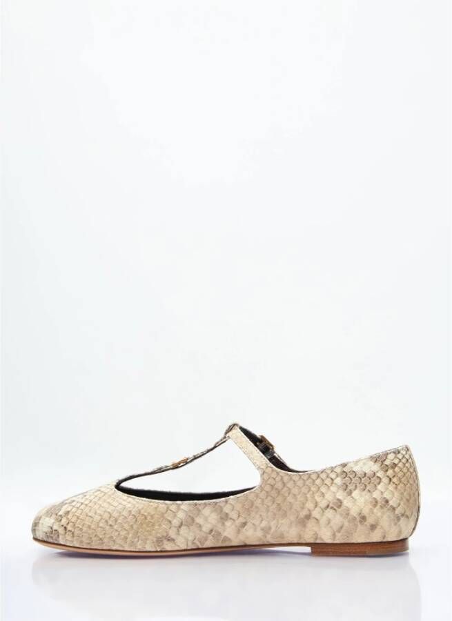 Chloé Python-Geëmbosseerde Leren Ballerina Flats Beige Dames