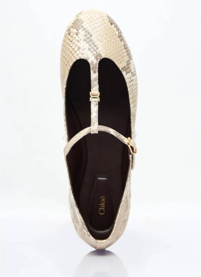 Chloé Python-Geëmbosseerde Leren Ballerina Flats Beige Dames