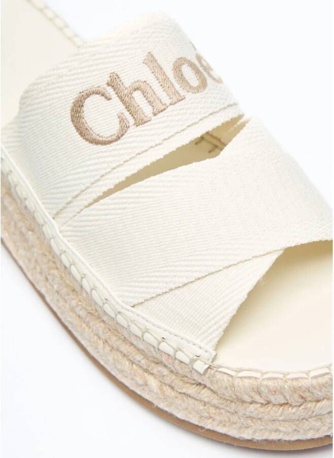 Chloé Raffia Plateau Sandalen met Logo Borduurwerk White Dames