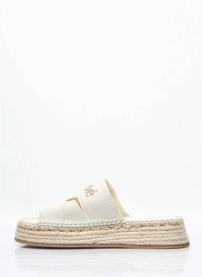 Chloé Raffia Plateau Sandalen met Logo Borduurwerk White Dames