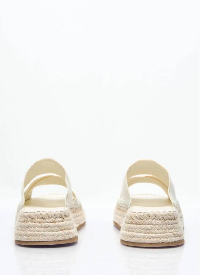 Chloé Raffia Plateau Sandalen met Logo Borduurwerk White Dames