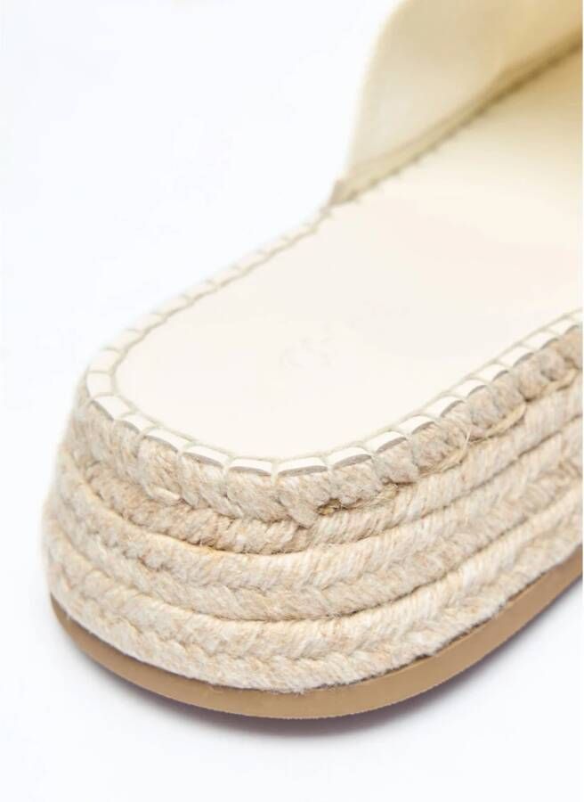 Chloé Raffia Plateau Sandalen met Logo Borduurwerk White Dames