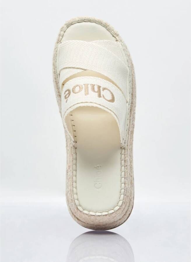 Chloé Raffia Plateau Sandalen met Logo Borduurwerk White Dames