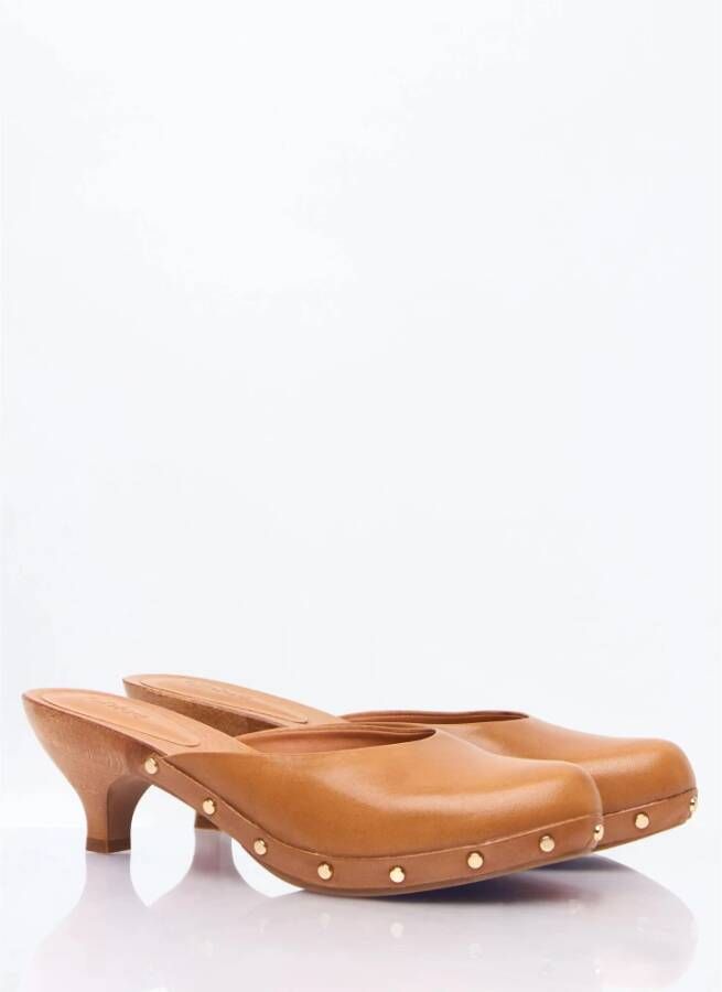 Chloé Studded Leren Klompen met Houten Hak Brown Dames