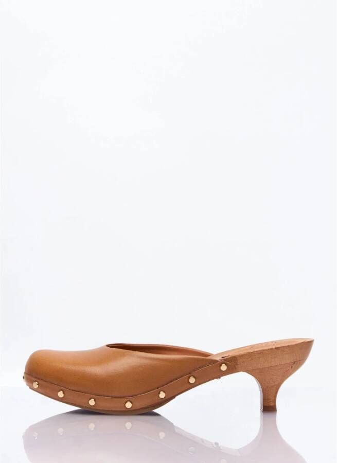 Chloé Studded Leren Klompen met Houten Hak Brown Dames